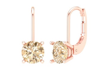 2 ct Brilliant Round Cut Drop Dangle Designer Genuine Flawless Natural Morganite 14K 18K Rose Gold Earrings Lever Back