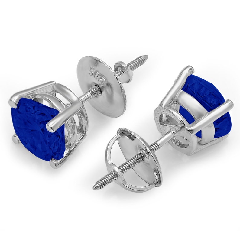 1.50 ct Round Brilliant Cut shops Solitaire Simulated Blue Sapphire VVS1 Stud Earrings Solid 14k White Gold Anniversary Birthday Bridal Gift