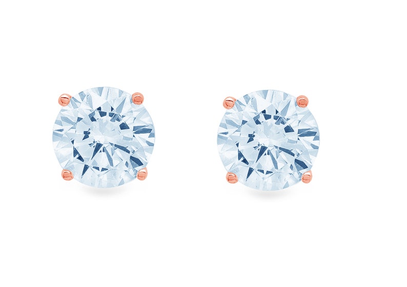 0.5 ct Round Brilliant Cut Ideal VVS1 Natural Sky Blue Topaz Bridal Anniversary Stud Earrings 14k Solid Rose Gold Push Back