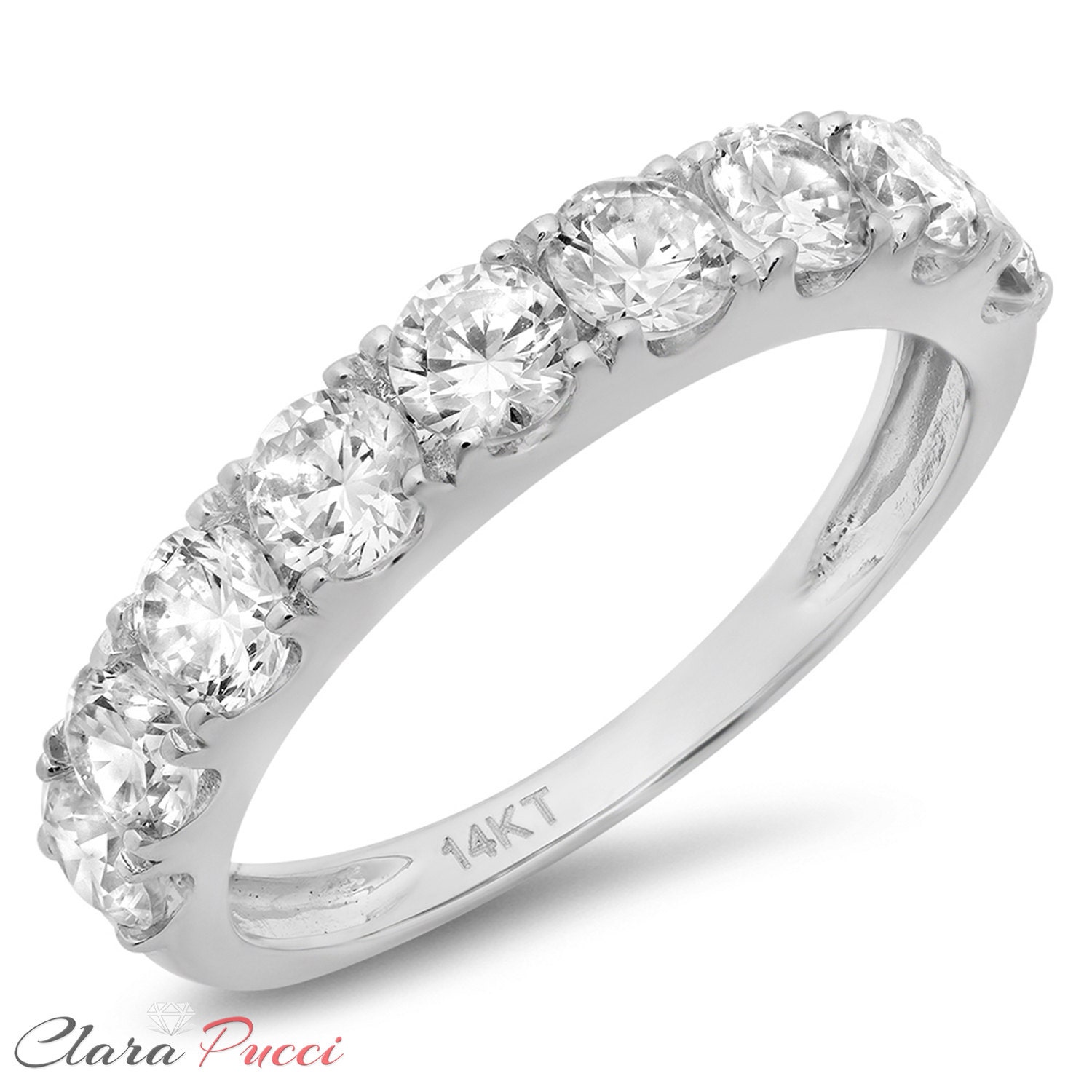 Clara Pucci 1.4 CT Round Cut Solitaire Three Stone Anniversary Promise Ring 14K Yellow Gold Engagement Wedding Band