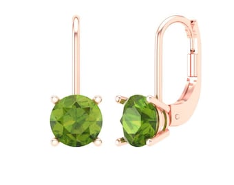 1 ct Brilliant Round Cut Drop Dangle Designer Genuine Flawless Natural Peridot 14K 18K Rose Gold Earrings Lever Back