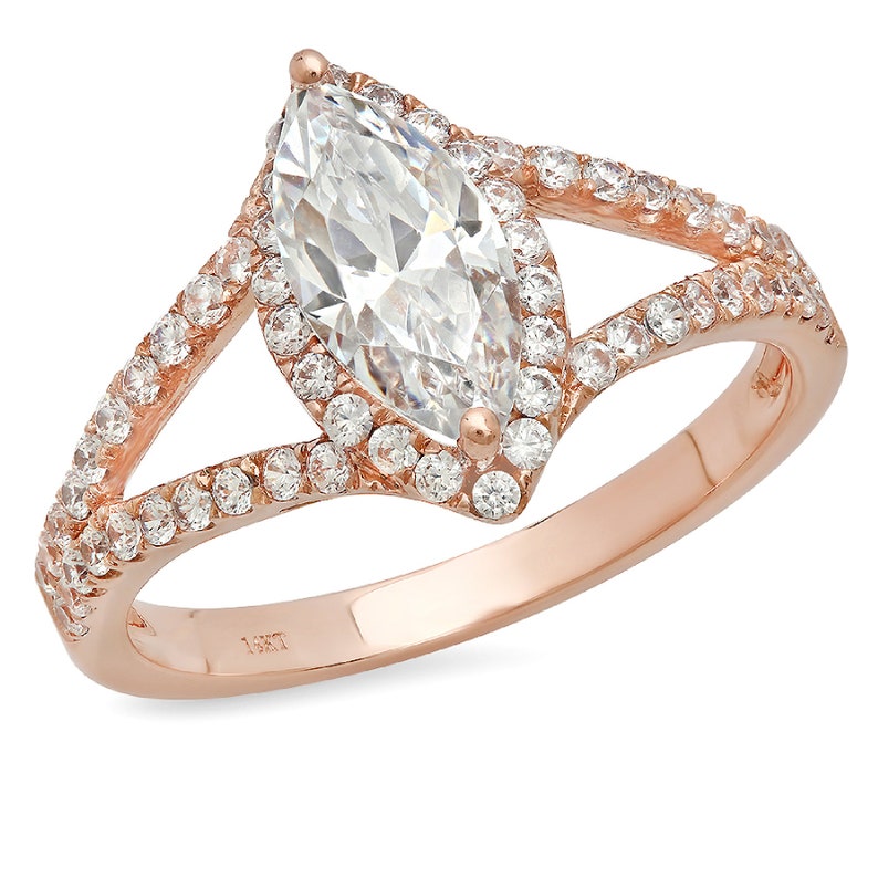 1.2 ct Marquise split shank Clear White Sapphire VVS1 Classic Promise Wedding Engagement Classic Designer Ring Solid 14k Rose Gold