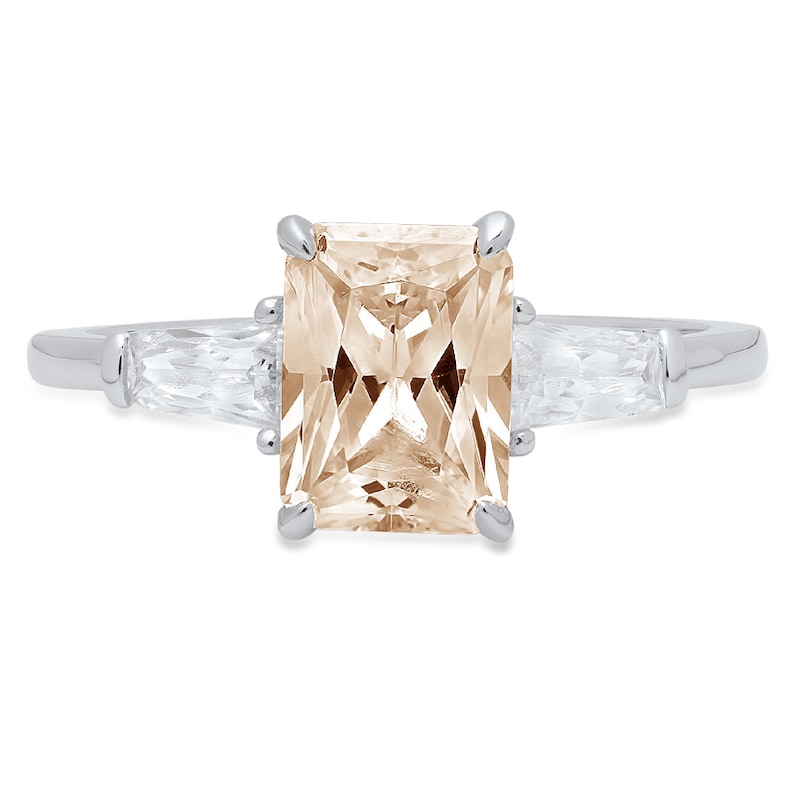 2.0 ct Emerald 3 stone Brown Champagne Simulated Diamond Promise Bridal Wedding Engagement Classic Designer Ring Solid 14k White Gold