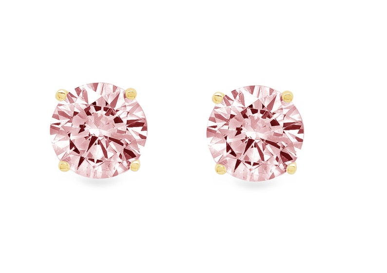 0.2 ct Brilliant Round Cut Solitaire Studs Designer Genuine Flawless VVS1 Pink Simulated Diamond 14K 18K Yellow Gold Earrings Push back