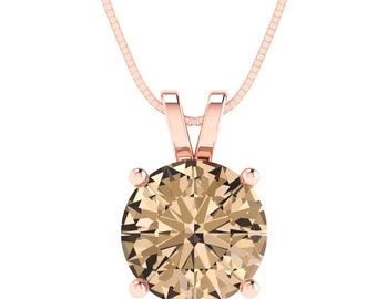 3.0 ct Brilliant Round Cut Solitaire Genuine Yellow Moissanite Gemstone Real Solid 18K 14K Rose Gold Pendant with 16" Chain