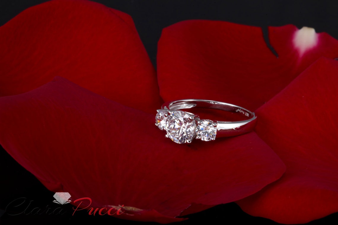 ROUND Cut 3 Stone Wedding Ring 3 Stone Wedding Band Three Etsy