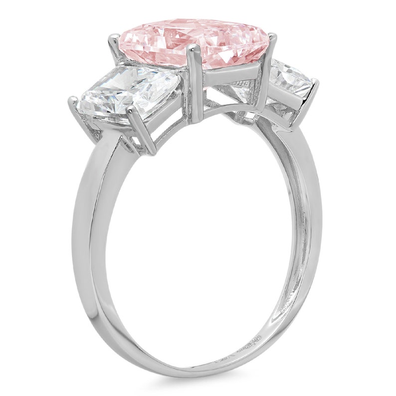 4.0 ct Emerald 3 Stone Pink Simulated Diamond Promise Bridal Wedding Engagement Classic Designer Ring Solid 14k White Gold