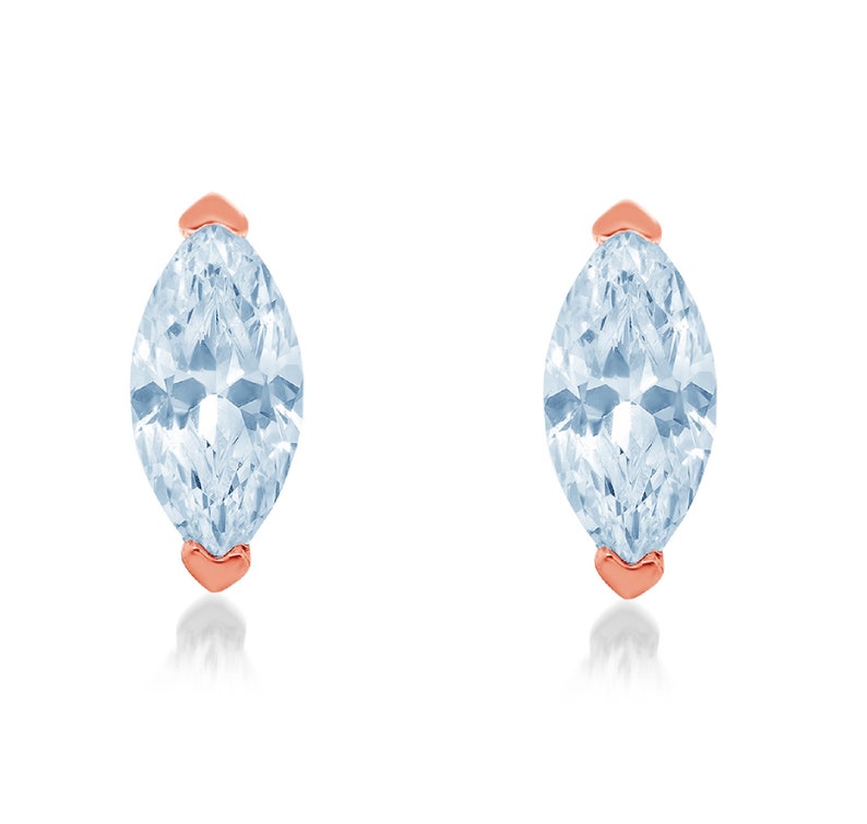1.0ct Marquise Brilliant Cut Ideal VVS1 Aquamarine Blue Simulated Diamond Bridal Anniversary Stud Earrings 14k Solid Rose Gold Screw Back