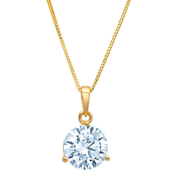 Clara Pucci 0.15 CT Brilliant Round Cut Designer 14K Yellow Gold Pendant Box Necklace 16 Chain