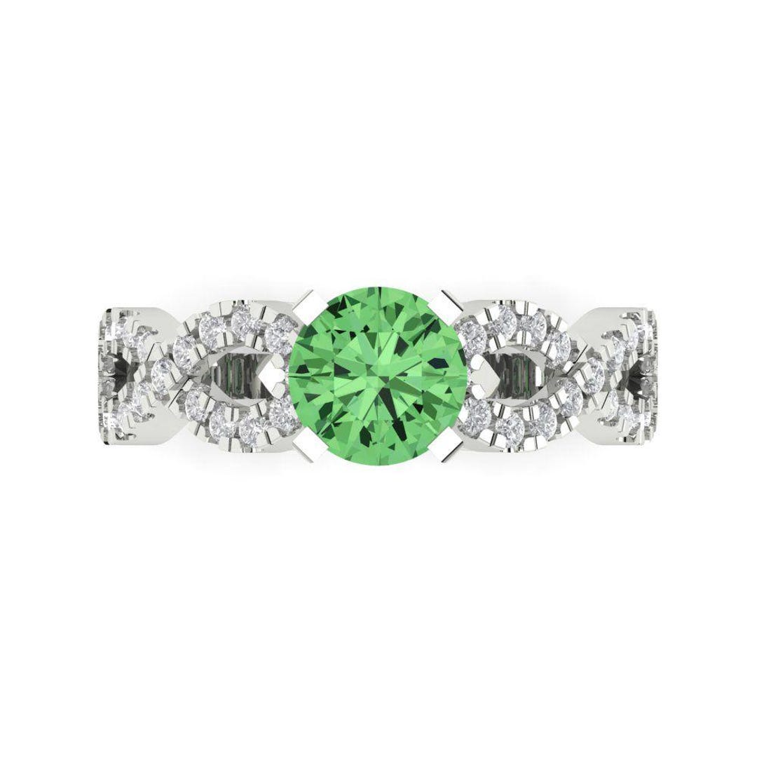 Simulated Green Diamond W/ Accents Engagement Ring | 14K White Gold ...