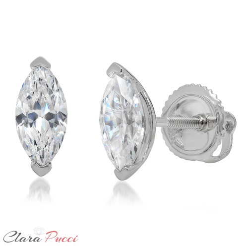 Earrings Stud Tiny, Tiny Stud Earrings, Earrings Tiny Stud, shops Earrings, 0.90 Ct Marquise Cut Solitaire Stud Earrings 14k White Gold Screw Back