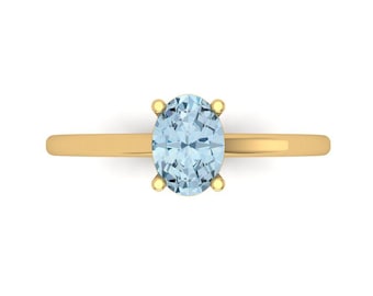 14K massief gouden verlovingsring voor dames - Solitaire 1 cttw ovaal geslepen aquamarijn
