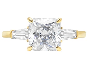 3.5 ct Brilliant Asscher Cut Conflict Free Natural Diamond SI1-2 Color I-J Yellow Solid 14k or 18k Gold Three-Stone Ring