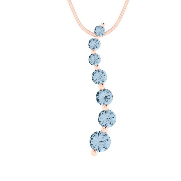 0.48 ct Brilliant Round Cut Natural Sky Blue Topaz Stone Rose Gold Pendant with 18" Chain