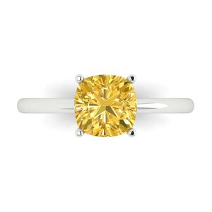 2 tcw Cushion Cut Engagement Ring in 14K White Gold, Simulated Yellow Diamond Solitaire Anniversary Ring