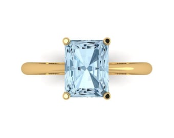 14K Solid Gold Engagement Ring for Women - Solitaire  2.5 cttw Radiant Cut Aquamarine