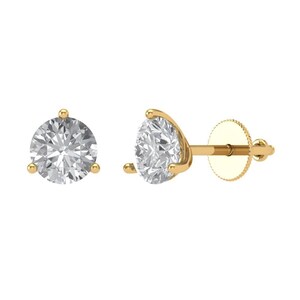 1.5 ct Brilliant Round Cut Solitaire Studs Designer Genuine Flawless Clear Simulated Diamond 14K 18K Yellow Gold Earrings Screw back