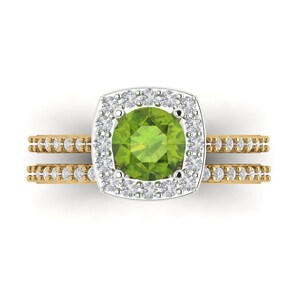 2,25 Rundschnitt Halo Grün Natur Peridot VVS1 Designer Versprechen Verlobung Hochzeit Braut Ring Band gesetzt 14k Gelb Weiß Gold