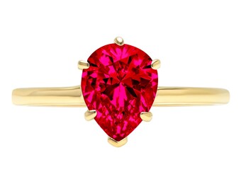 1.66 ct Brilliant Princess Cut VVS1 Simulated Ruby Yellow Solid 14k or 18k Gold Robotic Laser Engraved Handmade Solitaire with Accents Ring