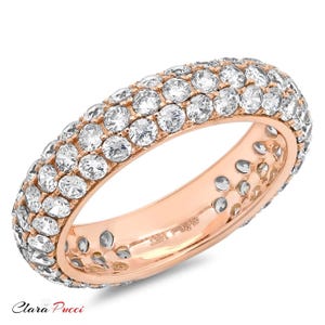 Bague de fiançailles ronde, bague de fiançailles, bagues de fiançailles, halo de fiançailles, alliance pavé de 2,5 carats en or rose massif 14 carats