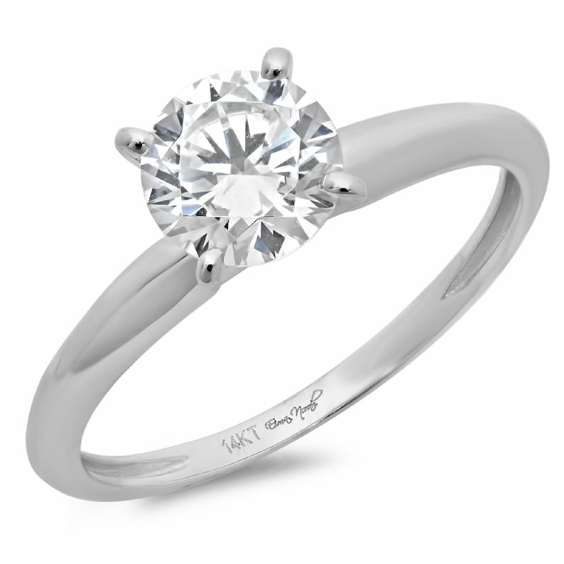 1.0 ct Round Cut Clear White Sapphire VVS1 Classic Wedding Engagement Bridal Promise Designer Ring Solid 14k white gold