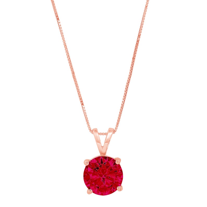 1.50 ct Round Brilliant Cut Ideal VVS1 Deep Red Natural Garnet Pendant Necklace Bridal Anniversary 18 chain 14k Pink Solid Rose Gold