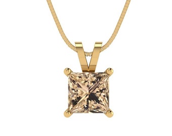 1.5 ct Brilliant Princess Cut Solitaire Genuine Genuine Yellow Moissanite Gemstone Real Solid 18K 14K Yellow Gold Pendant with 16" Chain