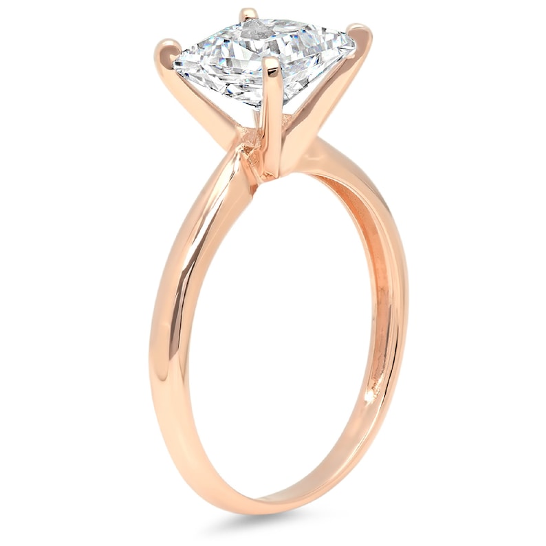 2.0 ct Princess Cut Clear White Sapphire VVS1 Classic Wedding Engagement Bridal Promise Designer Ring Solid 14k Rose Gold