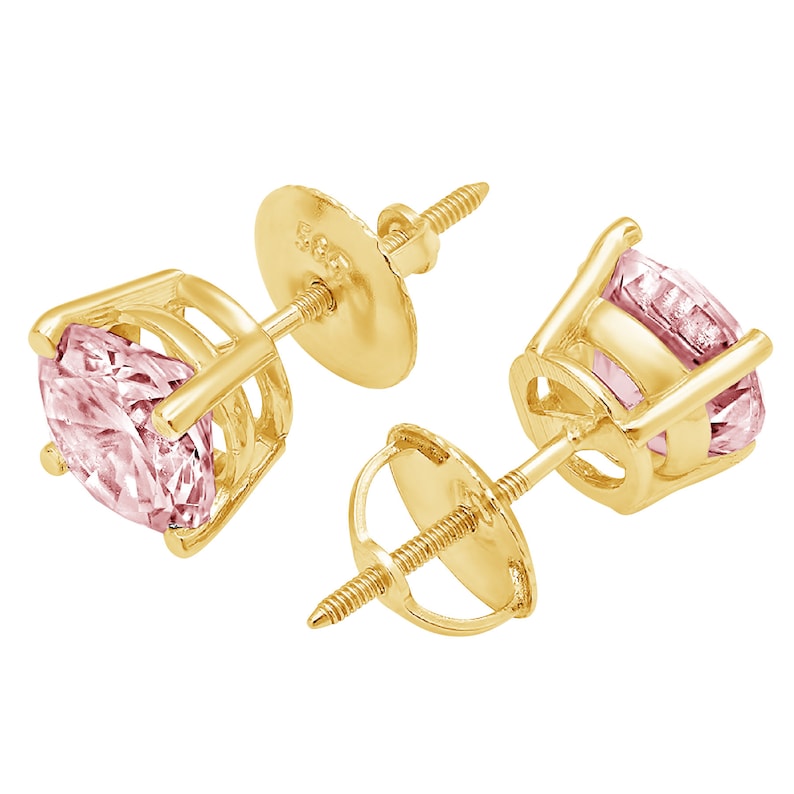 3.0 ct Round Brilliant Cut Solitaire Pink Simulated Diamond Stud Earrings Solid 14k Yellow Gold Anniversary Birthday Bridal Gift