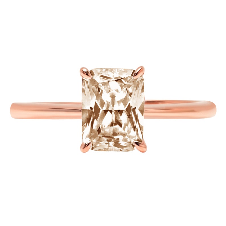 1.75ct Radiant Cut Brown Champagne Simulated Diamond Classic Wedding Engagement Bridal Promise Designer Ring Solid 14k Rose Gold