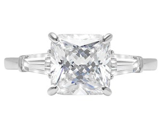 3.5 ct Brilliant Asscher Cut Conflict Free Natural Diamond SI1-2 Color I-J White Solid 14k or 18k Gold Three-Stone Ring