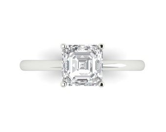 1.5 ct Brilliant Asscher Cut Moissanite Sterling Silver White Gold Plated Solitaire Ring