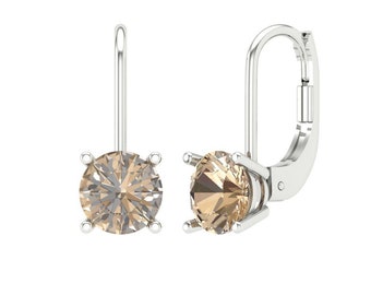2 ct Brilliant Round Cut Drop Dangle Genuine Yellow Moissanite StoneWhite Gold Earrings Lever Back