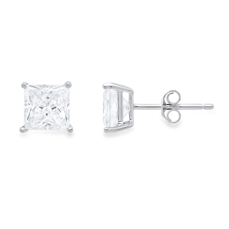 1.5ct Princess Brilliant Cut Ideal VVS1 shops Created White Sapphire Bridal Anniversary Stud Earrings 14k Solid White Gold Push Back