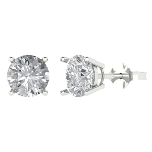 White Gold Past Present Future Stud Gold, Stud Gold, White Gold Stud, 4 ct Simulated Round Cut Solitaire Studs Real 14k White Gold Push Back