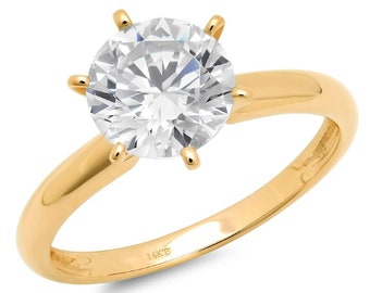 3 ct Brilliant Round Cut Natural Diamond VS1-2 I-J Yellow Solid 14k or 18k Gold Robotic Laser Engraved Solitaire Ring
