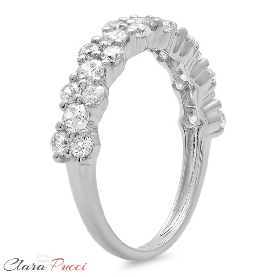 Clara Pucci 0.80 CT Round Cut CZ Pave Set Designer Solitaire Band Ring 14k White Gold