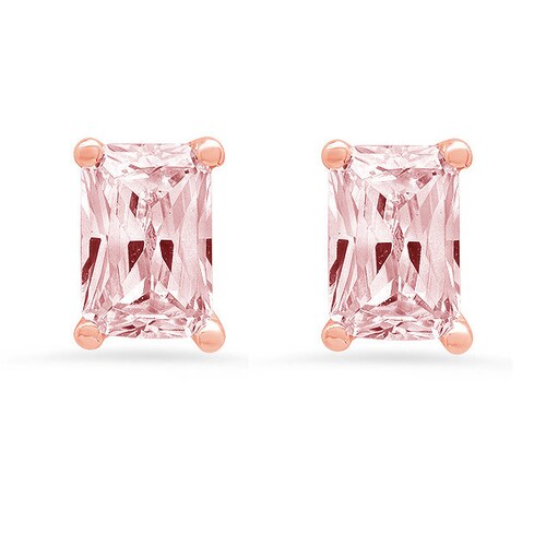2.0 ct Emerald Brilliant Cut Ideal VVS1 Pink Simulated Diamond Bridal Anniversary Stud Earrings 14k shops Solid Rose Gold Push Back