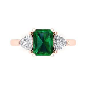 3 Emerald Trillion 3stone Deep Green Emerald CZ VVS1 Classic Promise Wedding Engagement Classic Designer Ring Solid 14k Rose Gold