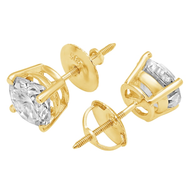 Gold Stud For Wife, Gold Stud, Stud For Wife, 1.0 Ct Simulated Diamond Round Cut Basket Screw back Earrings Solid Real 14K Yellow Gold