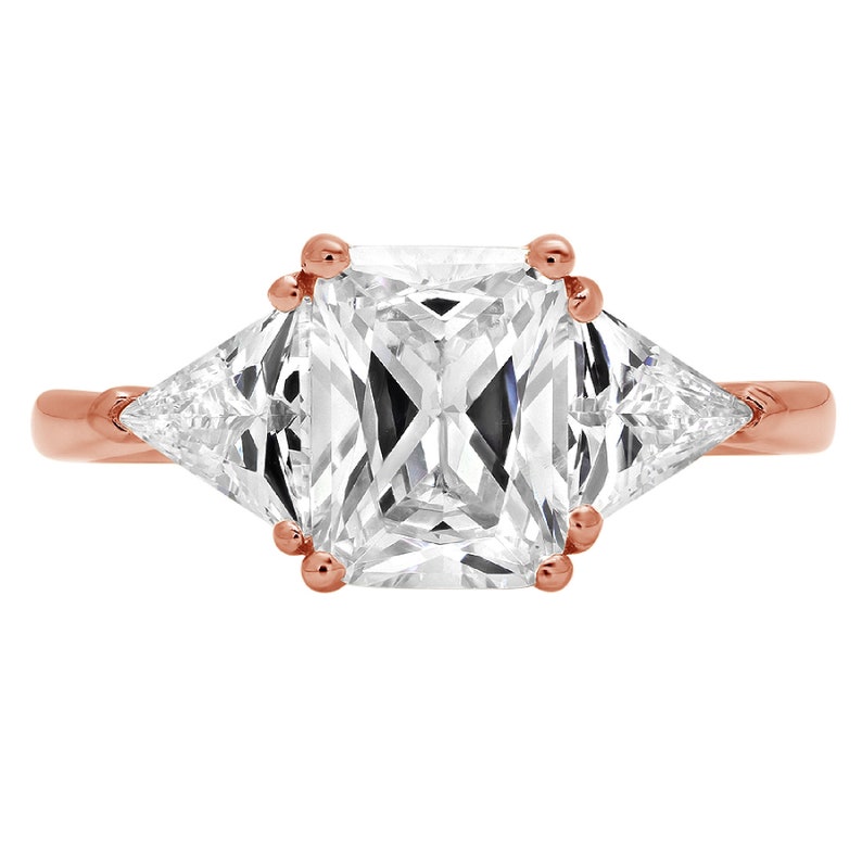 Women Engagement Promise 3 Ct Lab Three Stone Emerald Trillion Cut Wedding Band Ring 14k Rose Gold Women Engagement Women Promise