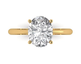 2.5 ct Brilliant Oval Cut Clear Simulated Diamond Sterling Silver Yellow Gold Plated Solitaire Ring