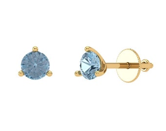 1 ct Brilliant Round Cut Solitaire Studs Designer Genuine Flawless Natural Sky Blue Topaz Stone 14K 18K Yellow Gold Earrings Screw back
