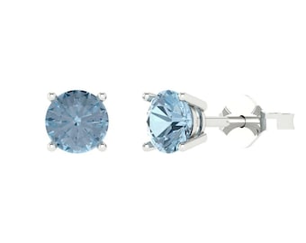 1.5 ct Brilliant Round Cut Solitaire Studs Designer Genuine Flawless Natural Sky Blue Topaz Stone 14K 18K White Gold Earrings Push Back