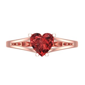 1.5ct Heart split shank Deep Red Natural Garnet VVS1 Classic Wedding Engagement Bridal Promise Designer Ring Solid 14k Rose Gold
