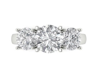 3.25 ct Brilliant Round Cut Clear Simulated Diamond Sterling Silver White Gold Plated Three-Stone Ring