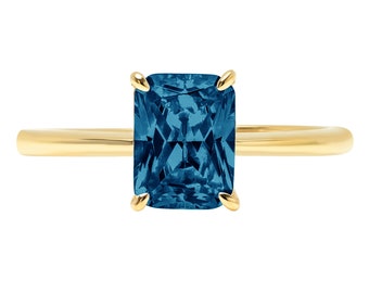 2.5ct Radiant Cut Natural London Blue Topaz Classic Wedding Engagement Bridal Promise Designer Ring Solid 14k Yellow Gold