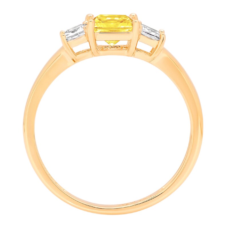 0.95 Princess 3 stone Canary Yellow Simulated Diamond Promise Bridal Wedding Engagement Classic Designer Ring Solid 14k Yellow Gold