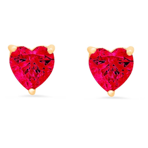 1.0 ct Heart Brilliant Cut Ideal VVS1 Red Ruby shops CZ Bridal Anniversary Stud Earrings 14k Solid Yellow Gold Push Back