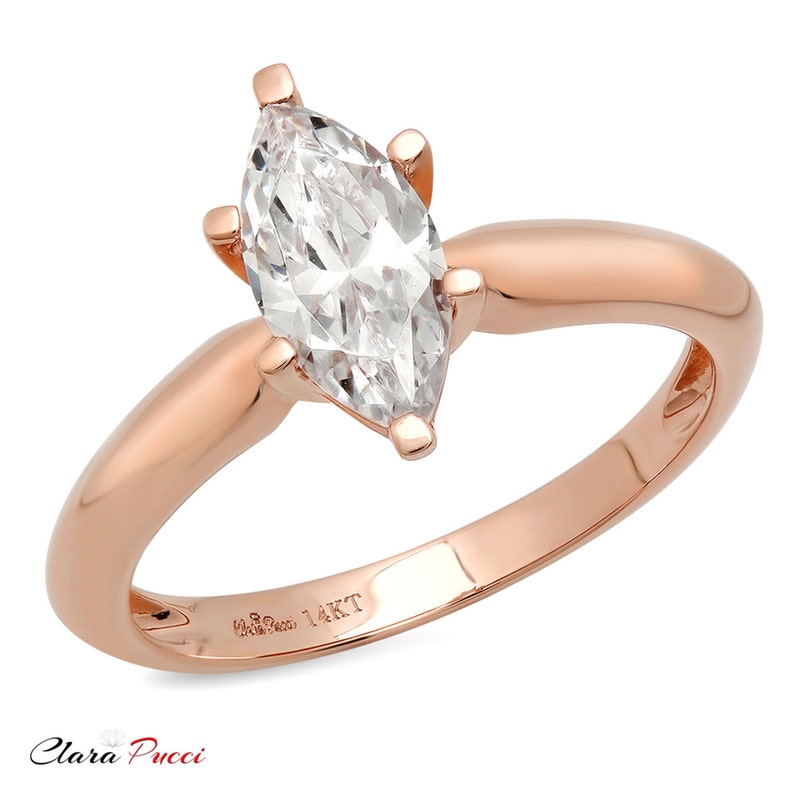Rose Gold Engagement Ring Rose Gold Wedding Band Rose Gold Ring 1 ct Marquise Cut Solitaire Engagement Wedding Ring Solid 14k Rose Gold